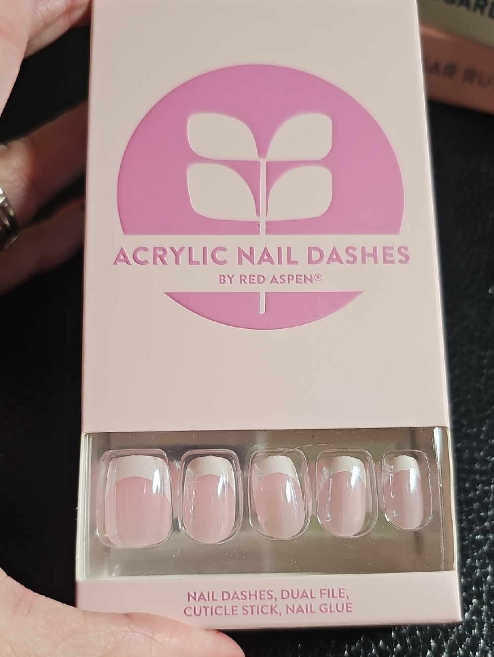 Red Aspen Acrylic Nail Dashes Light Pink French Intriguing Irenea squoval